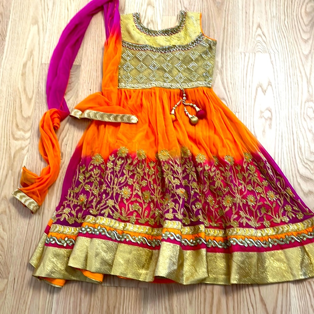 Elegant Orange and Gold Kids Formal Dress